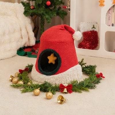 Happy & Polly Happy & Polly Christmas Santa Hat Orthopedic Cat Bed with Removable Cover