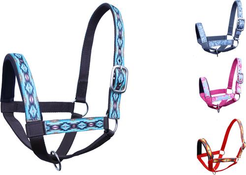 Show full view: Tahoe Tack Nylon Overlay Sheep & Goat Halter with Padded Noseband, Blue Aztec, Small slide 3 of 4