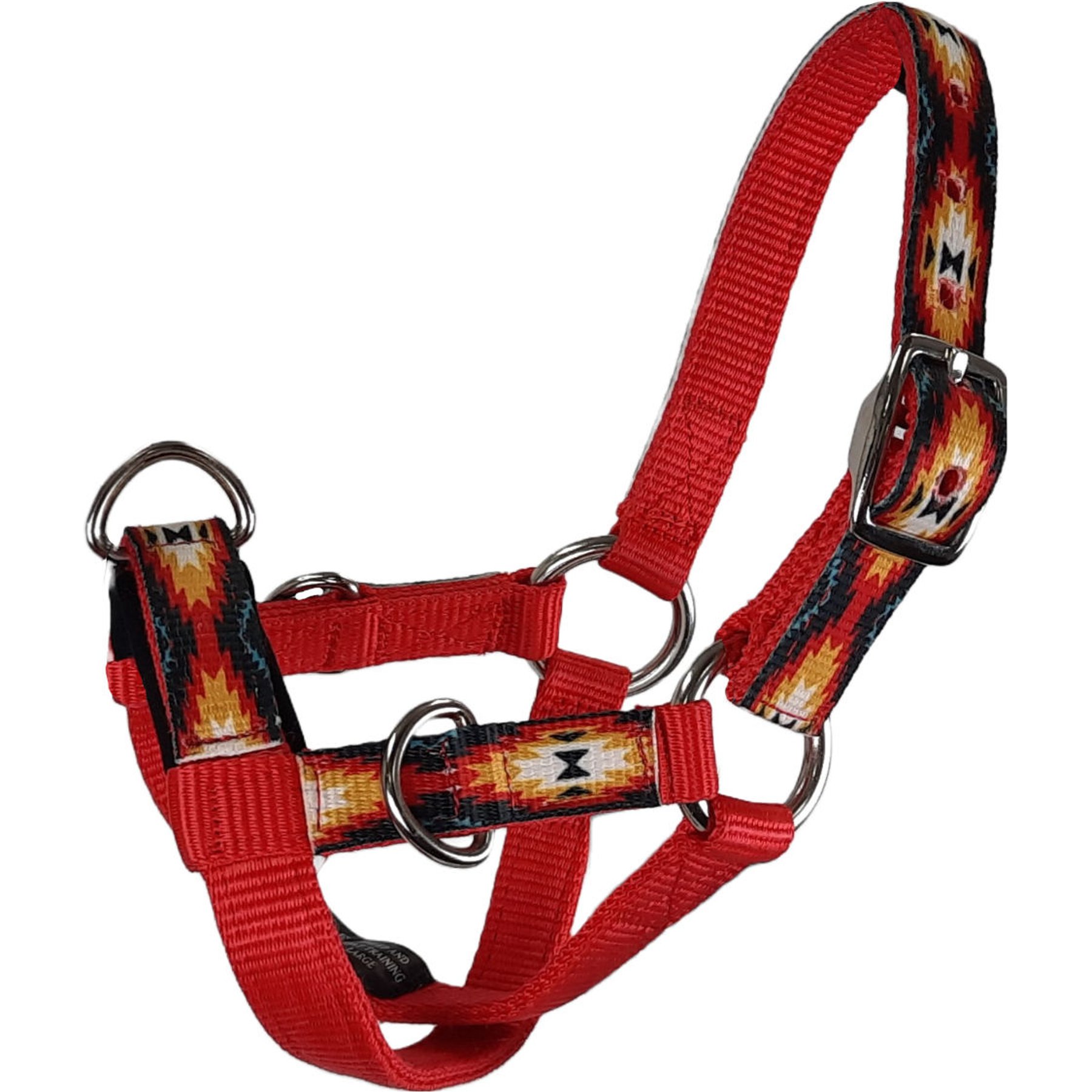 Tahoe Tack Nylon Overlay Sheep & Goat Training Halter with Padded Noseband, Red Aztec, Medium