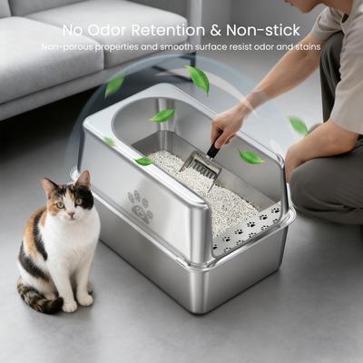 Show full view: Ptlom Stainless Steel High Sided Cat Litter Box, X-Large slide 7 of 10