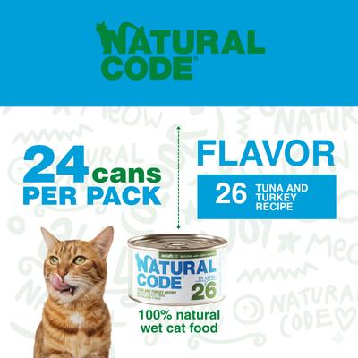 Show full view: Natural Code Tuna & Turkey Wet Cat Food, 3-oz can, case of 24 slide 3 of 10
