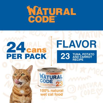 Show full view: Natural Code Tuna, Potato & Carrot Wet Cat Food, 3-oz can, case of 24 slide 3 of 10