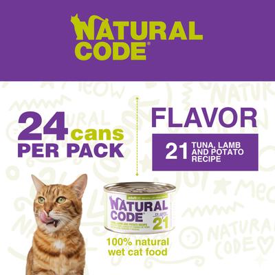 Show full view: Natural Code Tuna, Lamb & Potato Wet Cat Food, 3-oz can, case of 24 slide 3 of 10