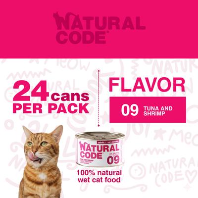 Show full view: Natural Code Tuna & Shrimp Wet Cat Food, 3-oz can, case of 24 slide 3 of 10