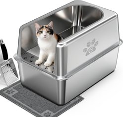 Ptlom Stainless Steel High Sided Cat Litter Box, Large