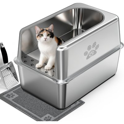 Ptlom Ptlom Stainless Steel High Sided Cat Litter Box, Large
