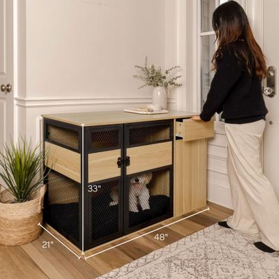 Show full view: 4 Cats & Dogs Clover Console Dog Crate, Oak, 48 inch slide 4 of 4