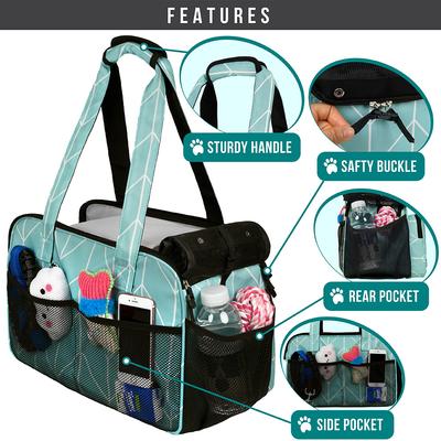 Show full view: PetAmi Portable Soft-Sided Handbag Tote Airline Approved Purse Dog & Cat Carrier, Chevron Teal slide 4 of 7