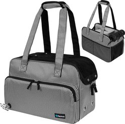 PetAmi Portable Soft-Sided Handbag Tote Airline Approved Purse Dog & Cat Carrier, Stripe Black