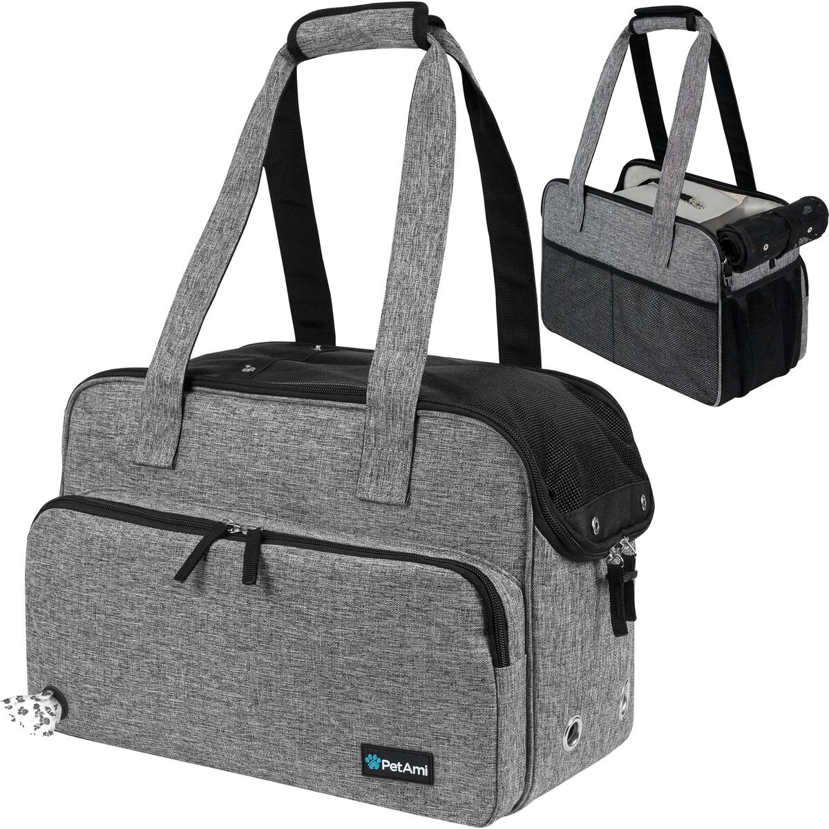 PetAmi Portable Soft-Sided Handbag Tote Airline Approved Purse Dog & Cat Carrier, Heather Gray