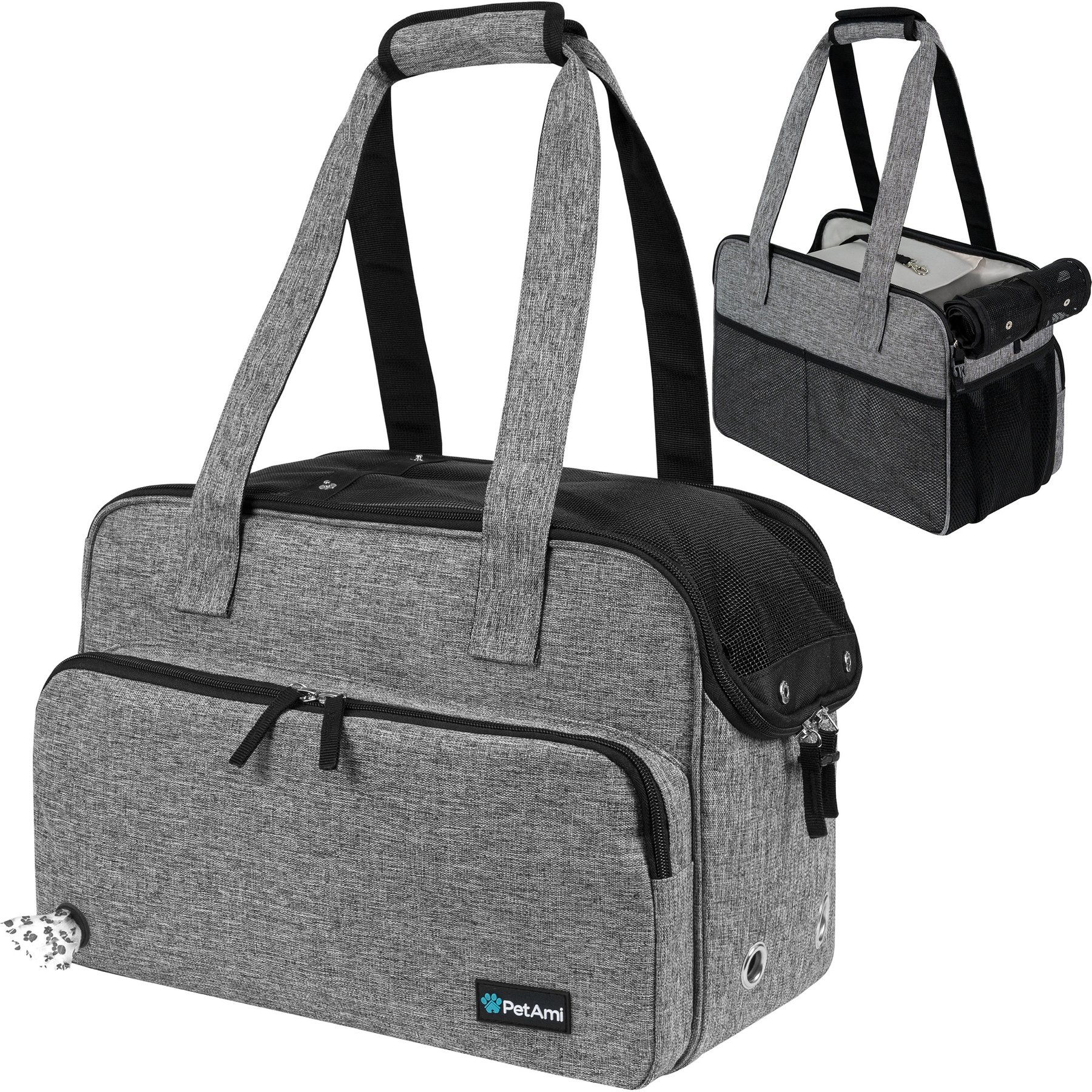 PetAmi Portable Soft-Sided Handbag Tote Airline Approved Purse Dog & Cat Carrier, Heather Gray