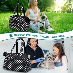 PetAmi Portable Soft-Sided Handbag Tote Airline Approved Purse Dog & Cat Carrier, Polka Dot Black slide 2 of 7