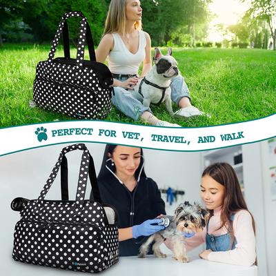 Show full view: PetAmi Portable Soft-Sided Handbag Tote Airline Approved Purse Dog & Cat Carrier, Polka Dot Black slide 6 of 7