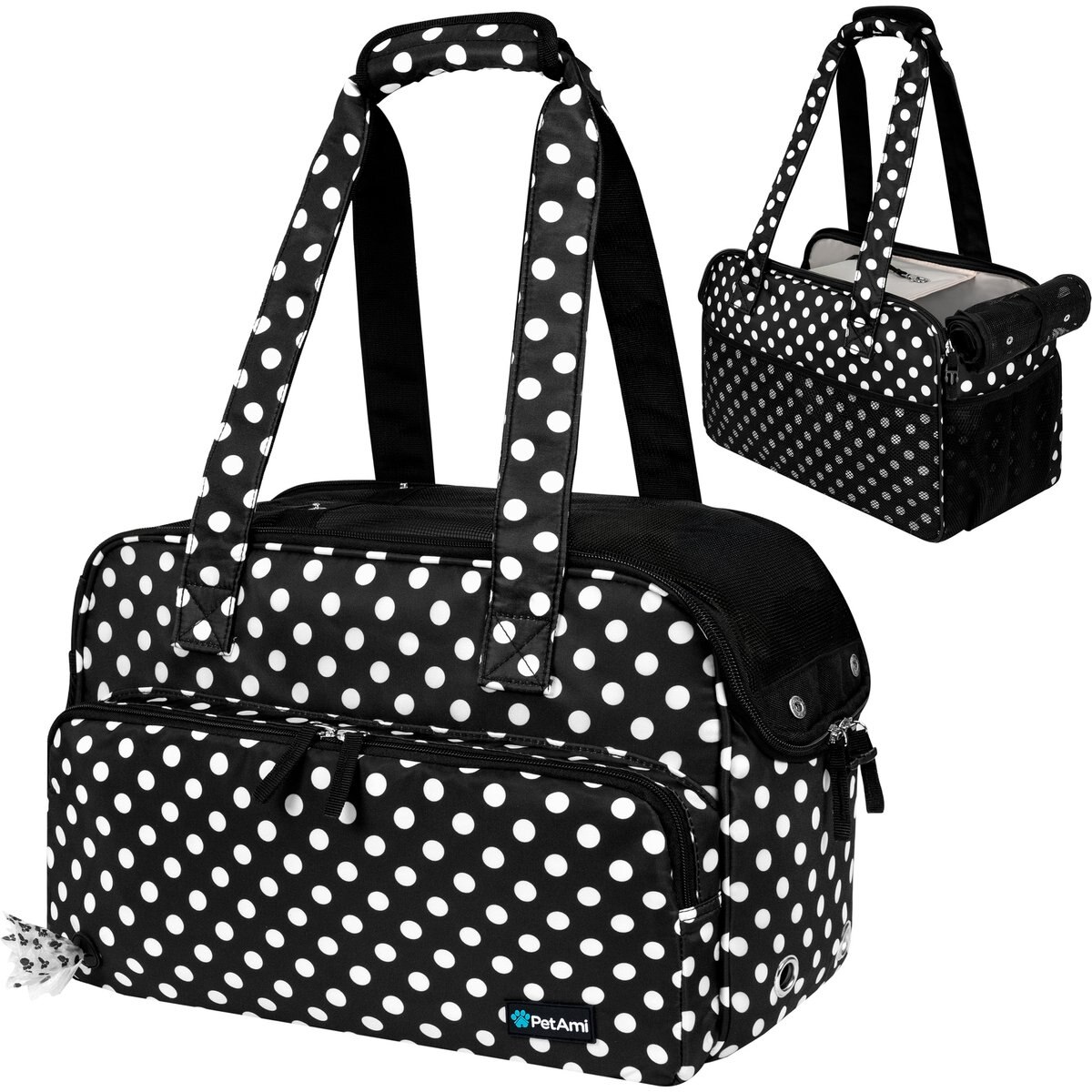 PetAmi Portable Soft-Sided Handbag Tote Airline Approved Purse Dog & Cat Carrier, Polka Dot Black