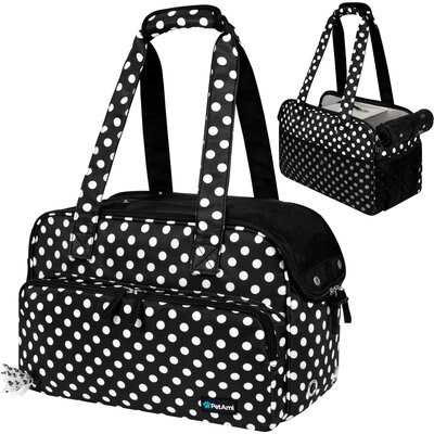 PetAmi PetAmi Portable Soft-Sided Handbag Tote Airline Approved Purse Dog & Cat Carrier, Polka Dot Black