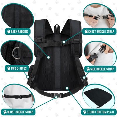 Show full view: PetAmi Extra Ventilated Adjustable Airline Approved Backpack Dog & Cat Carrier, Black, Large slide 6 of 9