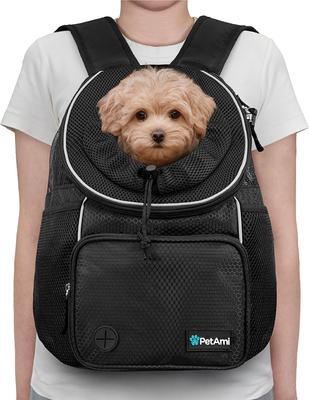 Show full view: PetAmi Airline Approved Front Chest Small Dog & Cat Backpack Carrier, Black, Medium slide 2 of 8