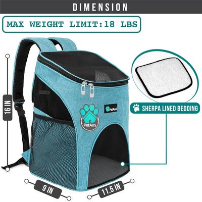 Show full view: PetAmi Premium Backpack Dog & Cat Carrier, Sea Blue slide 2 of 9