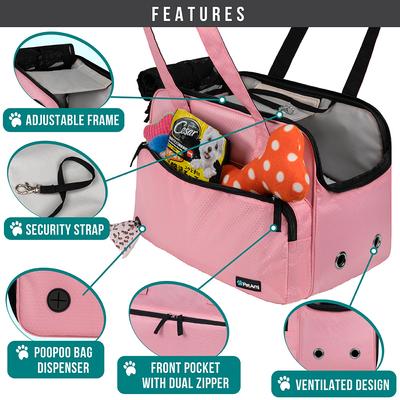 Show full view: PetAmi Portable Soft-Sided Handbag Tote Airline Approved Purse Dog & Cat Carrier, Pink slide 3 of 7