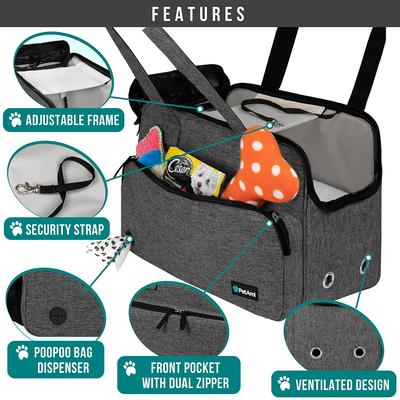 Show full view: PetAmi Portable Soft-Sided Handbag Tote Airline Approved Purse Dog & Cat Carrier, Heather Charcoal slide 3 of 7