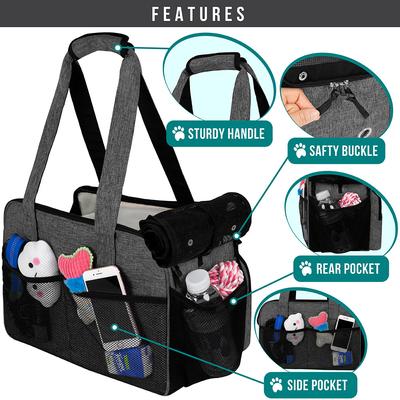 Show full view: PetAmi Portable Soft-Sided Handbag Tote Airline Approved Purse Dog & Cat Carrier, Heather Charcoal slide 4 of 7