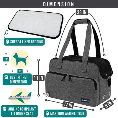 Show full view: PetAmi Portable Soft-Sided Handbag Tote Airline Approved Purse Dog & Cat Carrier, Heather Charcoal slide 2 of 7