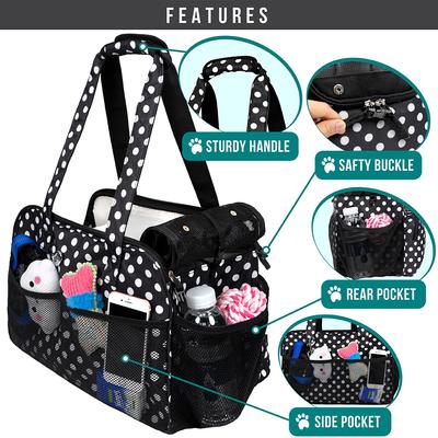 Show full view: PetAmi Portable Soft-Sided Handbag Tote Airline Approved Purse Dog & Cat Carrier, Polka Dot Black slide 4 of 7