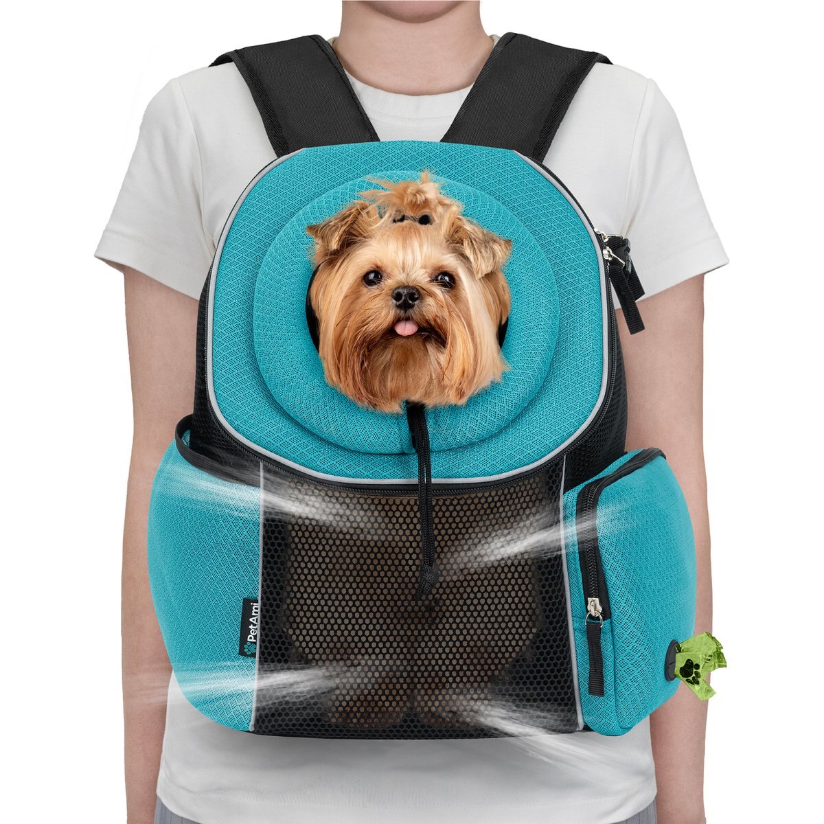 PetAmi Extra Ventilated Adjustable Airline Approved Backpack Dog & Cat Carrier, Teal Blue, Medium