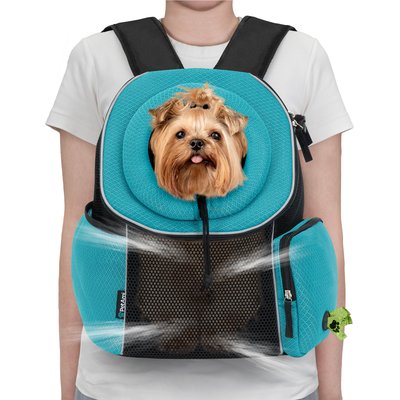 PetAmi PetAmi Extra Ventilated Adjustable Airline Approved Backpack Dog & Cat Carrier, Teal Blue, Medium