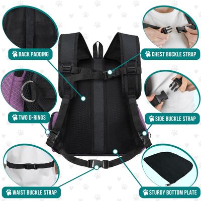 Show full view: PetAmi Extra Ventilated Adjustable Airline Approved Backpack Dog & Cat Carrier, Purple, Medium slide 5 of 8
