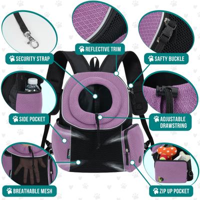 Show full view: PetAmi Extra Ventilated Adjustable Airline Approved Backpack Dog & Cat Carrier, Purple, Medium slide 4 of 8