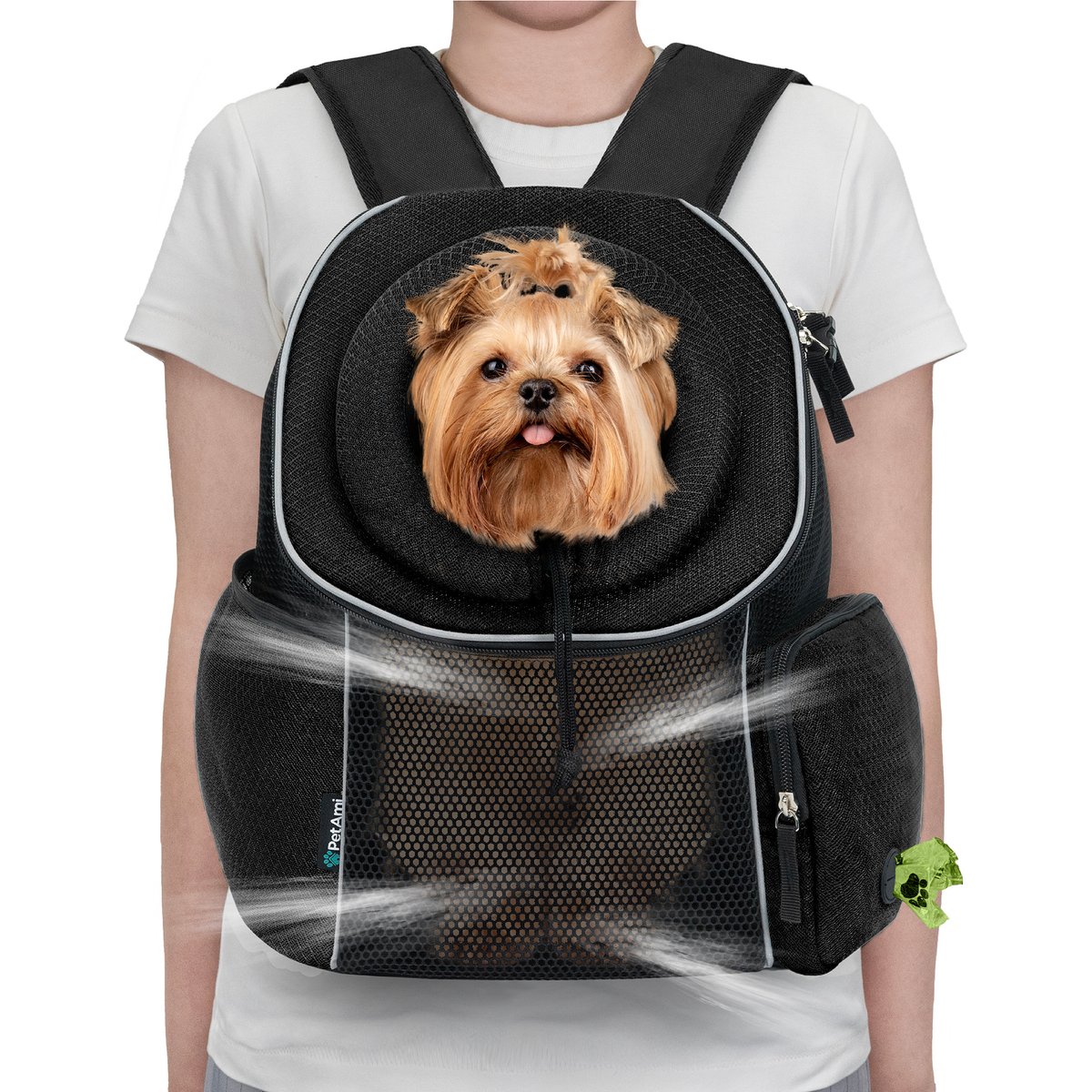 PetAmi Extra Ventilated Adjustable Airline Approved Backpack Dog & Cat Carrier, Black, Large