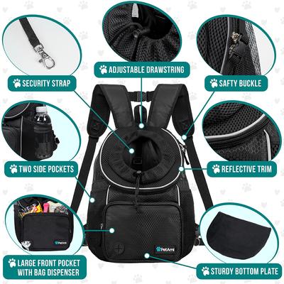 Show full view: PetAmi Airline Approved Front Chest Small Dog & Cat Backpack Carrier, Black, Medium slide 4 of 8