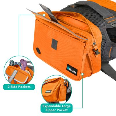 Show full view: PetAmi Saddle Dog & Cat Backpack with Reflective Safety Side Pockets, Medium, Orange slide 7 of 9