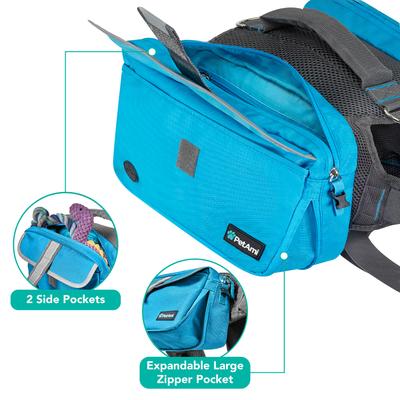 Show full view: PetAmi Saddle Dog & Cat Backpack with Reflective Safety Side Pockets, Medium, Blue slide 6 of 9