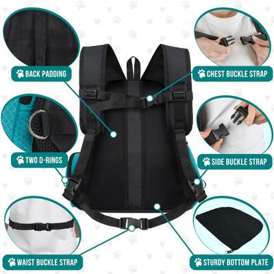 Show full view: PetAmi Extra Ventilated Adjustable Airline Approved Backpack Dog & Cat Carrier, Teal Blue, Large slide 5 of 8
