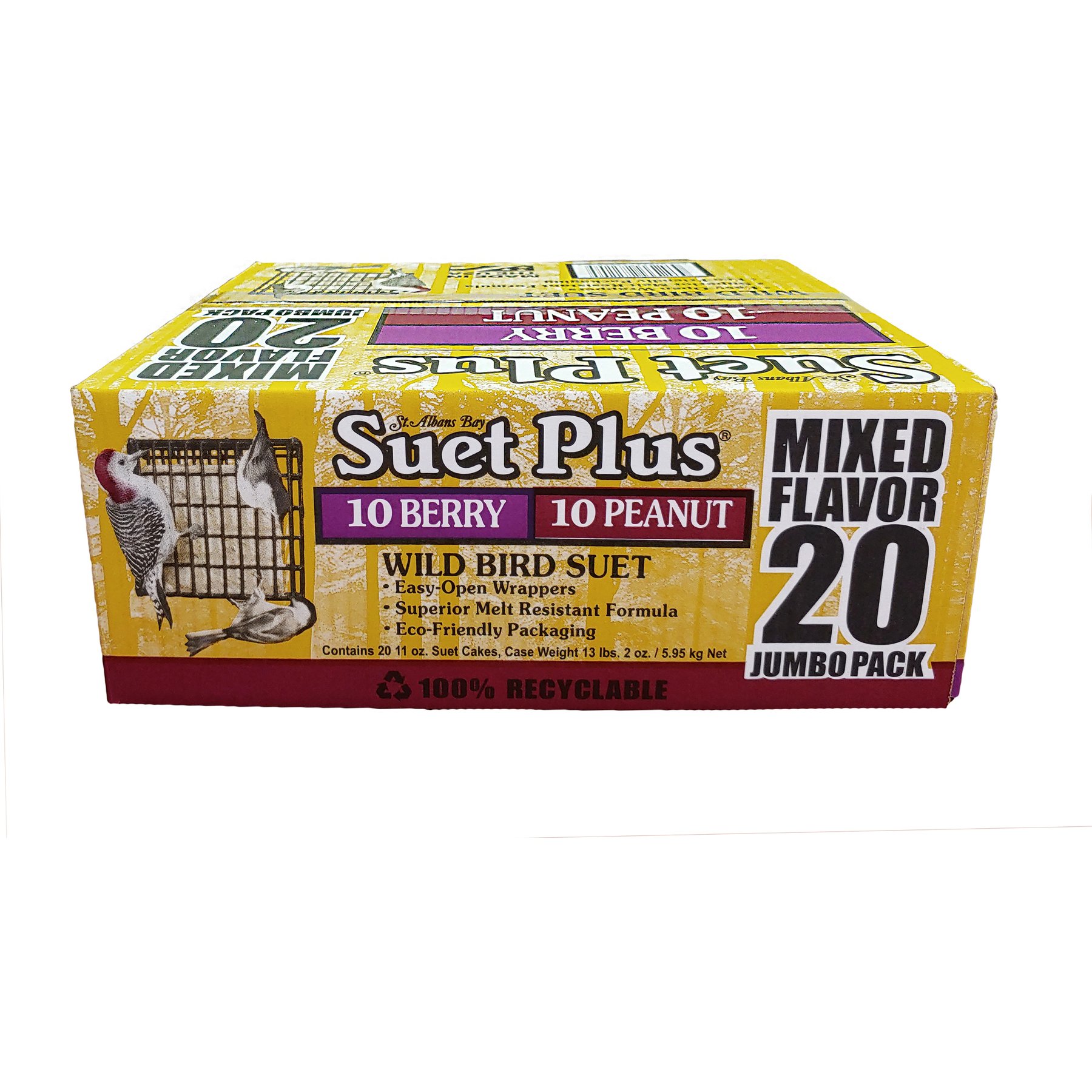 St. Albans Bay Suet Plus Berry & Peanut Suet Wild Bird Food, case of 20