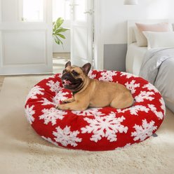 Ridge Creek Round Snowflake Holiday Orthopedic Bolster Dog Bed, Red, Large slide 2 of 8