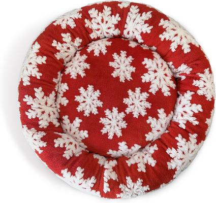 Show full view: Ridge Creek Round Snowflake Holiday Orthopedic Bolster Dog Bed, Red, Large slide 7 of 8