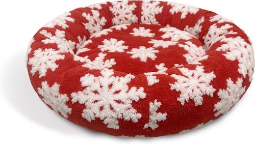 Show full view: Ridge Creek Round Snowflake Holiday Orthopedic Bolster Dog Bed, Red, Large slide 2 of 8