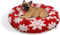 Ridge Creek Round Snowflake Holiday Orthopedic Bolster Dog Bed, Red, Large slide 1 of 8