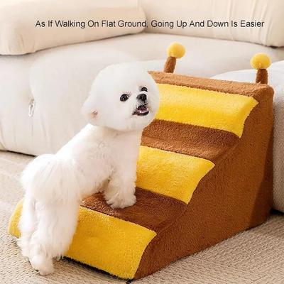 Show full view: NonoPets Portable Non-Slip Dog Stairs Ramp with Removable & Washable Cover, Brown/Yellow, 3 steps slide 5 of 7