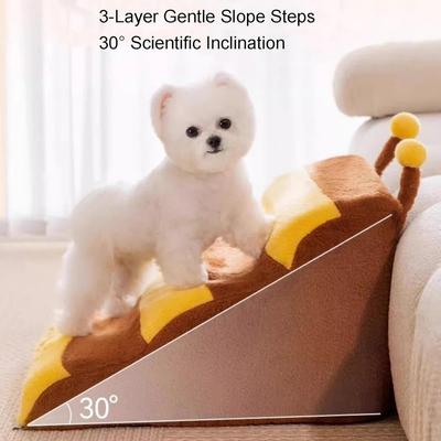 Show full view: NonoPets Portable Non-Slip Dog Stairs Ramp with Removable & Washable Cover, Brown/Yellow, 3 steps slide 3 of 7