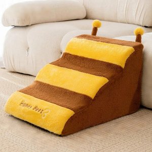 NonoPets Portable Non-Slip Dog Stairs Ramp with Removable & Washable Cover, Brown/Yellow, 3 steps