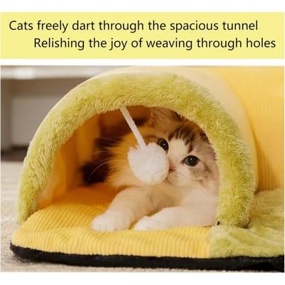 Show full view: NonoPets 3-in-1 Durable Polyester Cooling Bed Cat, Rabbit & Hamster Tunnel & Play Mat with Blanket, Yellow/Green, Large slide 3 of 5