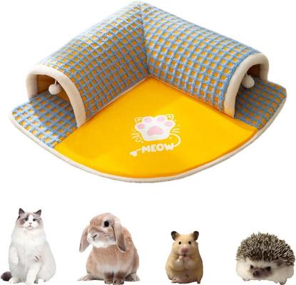 Show full view: NonoPets 3-in-1 Durable Polyester Cooling Bed Cat, Rabbit & Hamster Tunnel & Play Mat with Blanket, Yellow/Blue, Large slide 3 of 6