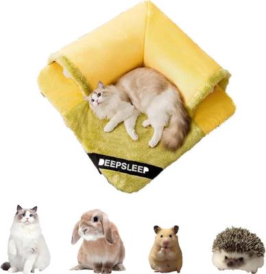 Show full view: NonoPets 3-in-1 Durable Polyester Cooling Bed Cat, Rabbit & Hamster Tunnel & Play Mat with Blanket, Yellow/Green, Large slide 2 of 5