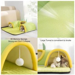 NonoPets 3-in-1 Durable Polyester Cooling Bed Cat, Rabbit & Hamster Tunnel & Play Mat with Blanket, Green, Large slide 2 of 5