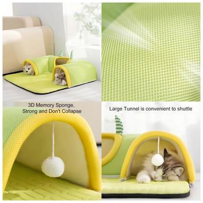 Show full view: NonoPets 3-in-1 Durable Polyester Cooling Bed Cat, Rabbit & Hamster Tunnel & Play Mat with Blanket, Green, Medium slide 5 of 6