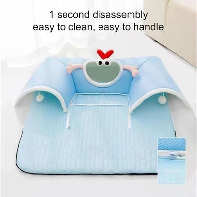 Show full view: NonoPets 3-in-1 Durable Polyester Cooling Bed Cat, Rabbit & Hamster Tunnel & Play Mat with Blanket, Blue, Medium slide 4 of 5